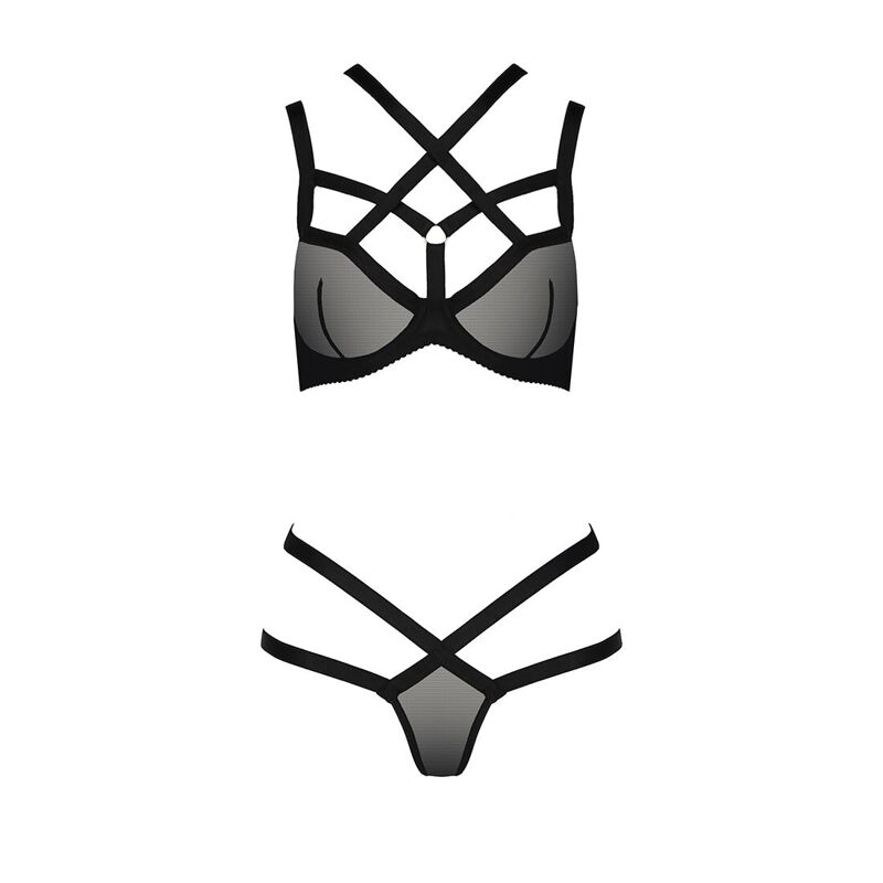 Комплект белья Passion Exclusive HAGAR SET S/M, black, стрэпы, трусики и лиф