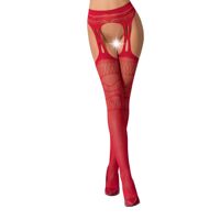 Сетчатые чулки-стокинги Passion S020 One Size, Red, ажурный узор, имитация пояса с гартерами Сетчатые чулки-стокинги Passion S020 One Size, Red, ажурный узор, имитация пояса с гартерами