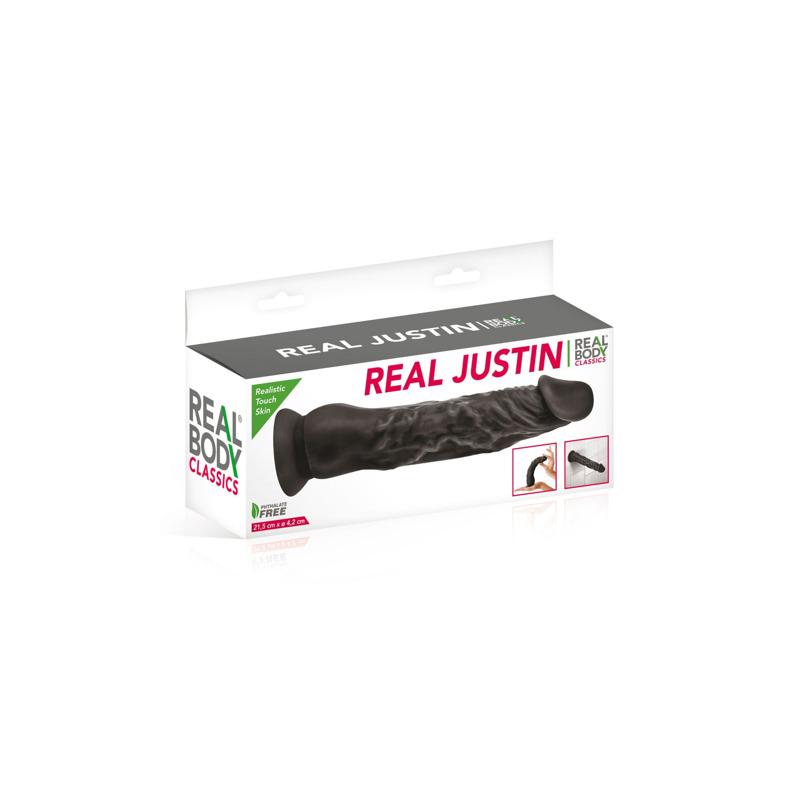 Фаллоимитатор с присоской Real Body - Real Justin Black, TPE, диаметр 4,2см