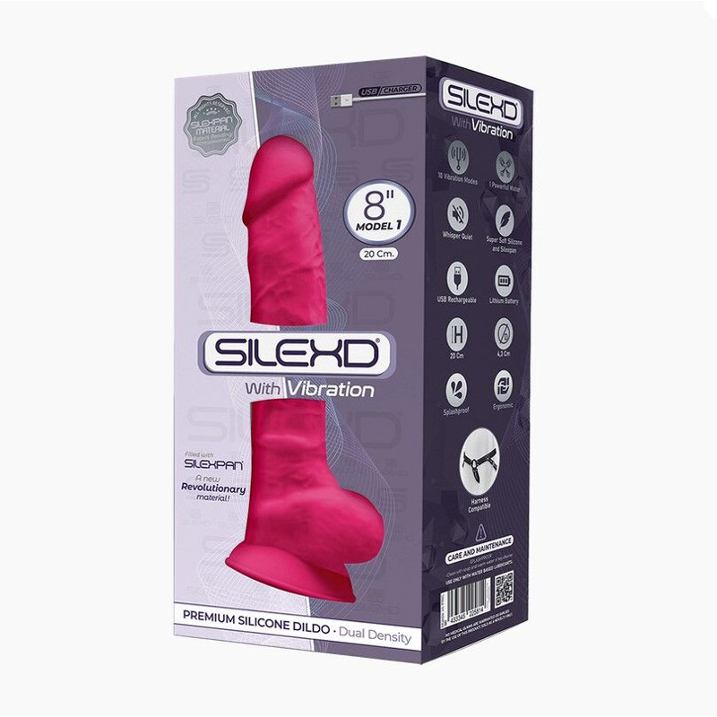 Фаллоимитатор с вибрацией SilexD Vetus Vibro Pink (MODEL 1 size 8in), двухслойный, диаметр 4,2см