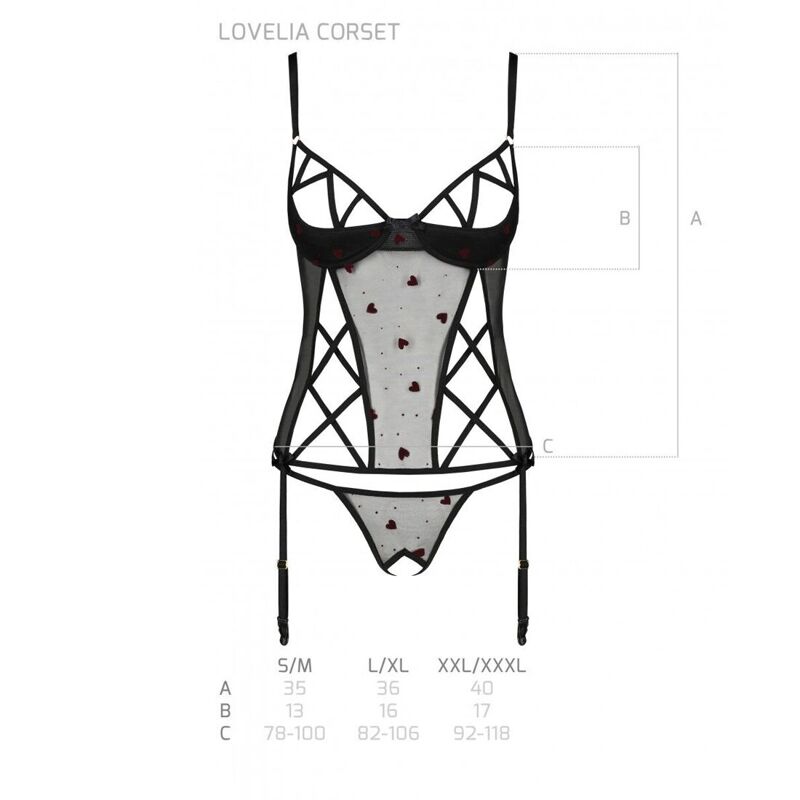 Корсет с подвязками, стринги Passion LOVELIA CORSET L/XL, black
