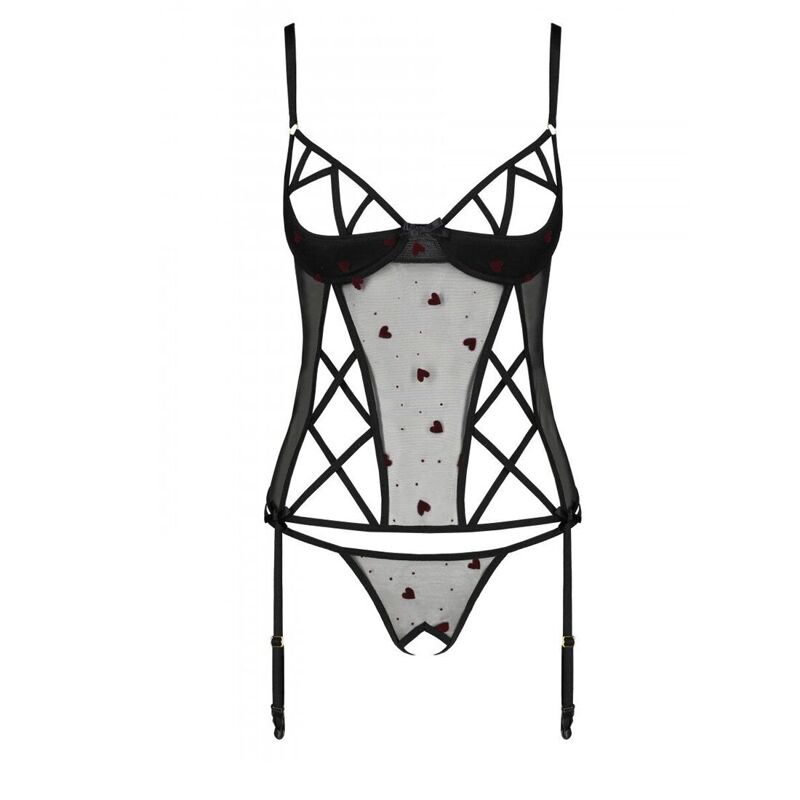 Корсет с подвязками, стринги Passion LOVELIA CORSET XXL/XXXL, black