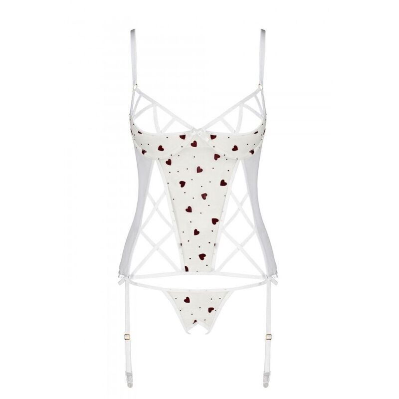 Корсет с подвязками, стринги Passion LOVELIA CORSET S/M, white