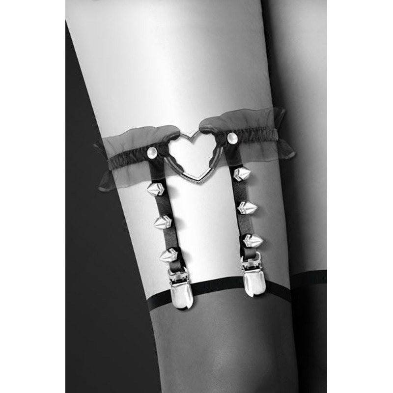 Гартер на ногу Bijoux Pour Toi - WITH HEART AND SPIKES Black, сексуальная подвязка с сердечком