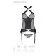 Сетчатый комплект корсет с халтером, съемные подвязки и трусики Passion AMANDA CORSET L/XL, black