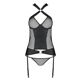 Сетчатый комплект корсет с халтером, съемные подвязки и трусики Passion AMANDA CORSET S/M, black