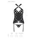 Сетчатый комплект с узором Passion HIMA CORSET L/XL, black, корсет с халтером, подвязки, трусики