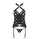 Сетчатый комплект с узором, корсет с халтером, подвязки, трусики Passion HIMA CORSET S/M, black