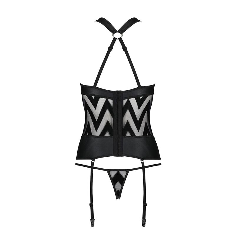 Сетчатый комплект с узором, корсет, подвязки, трусики Passion HIMA CORSET XXL/XXXL, black