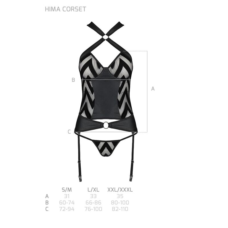 Сетчатый комплект с узором, корсет, подвязки, трусики Passion HIMA CORSET XXL/XXXL, black