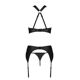 Сетчатый набор с узором, бюстгальтер, трусики, пояс для чулок Passion HIMA SET L/XL black