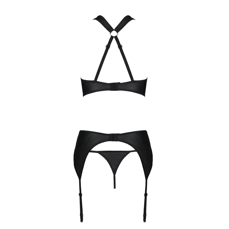 Сетчатый набор с узором, бюстгальтер, трусики, пояс для чулок Passion HIMA SET XXL/XXXL black