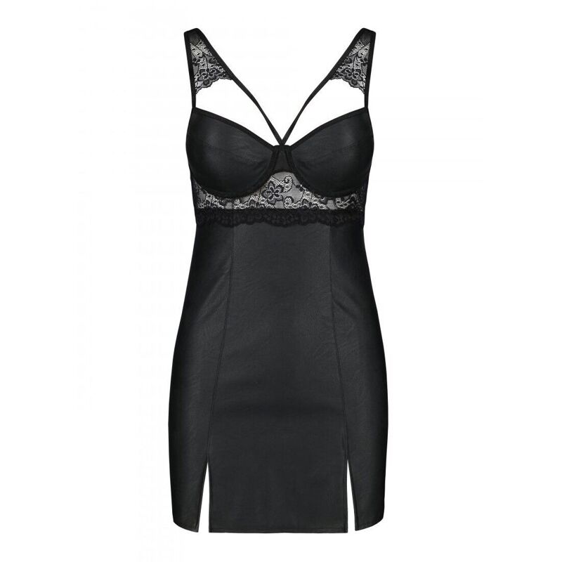 Бэби-долл из эко-кожи и кружева Passion LOONA CHEMISE S/M, black