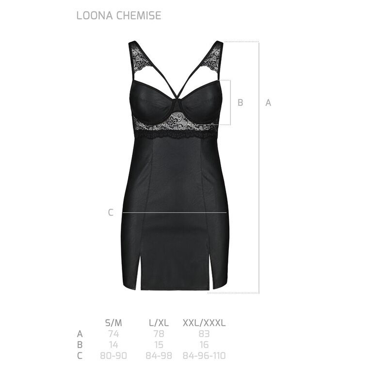 Бэби-долл из эко-кожи и кружева Passion LOONA CHEMISE S/M, black