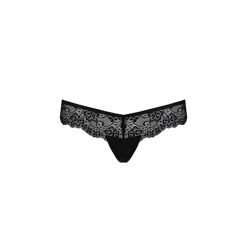 Кружевные трусики-танга с атласным бантиком Passion NAJA THONG S/M, black