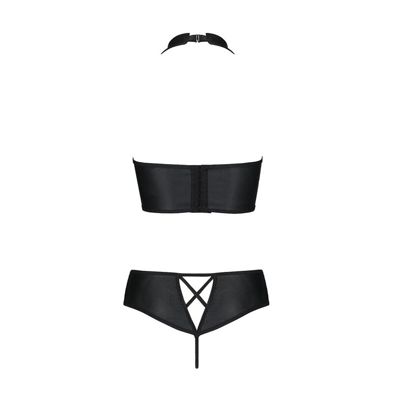 Комплект из эко-кожи Passion NANACY BIKINI L/XL, black, бра и трусики с имитацией шнуровки