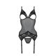 Корсет с подвязками и ажурным лифом Passion CHRISTA CORSET L/XL, black, стринги в комплекте