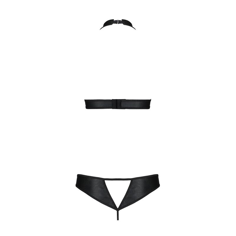 Комплект, открытый топ и трусики из эко-кожи с люверсами Passion MALWIA SET with Open Bra L/XL black