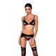Комплект из эко-кожи Passion MILEY SET L/XL, black, трусики, бюстгальтер, пояс для чулок