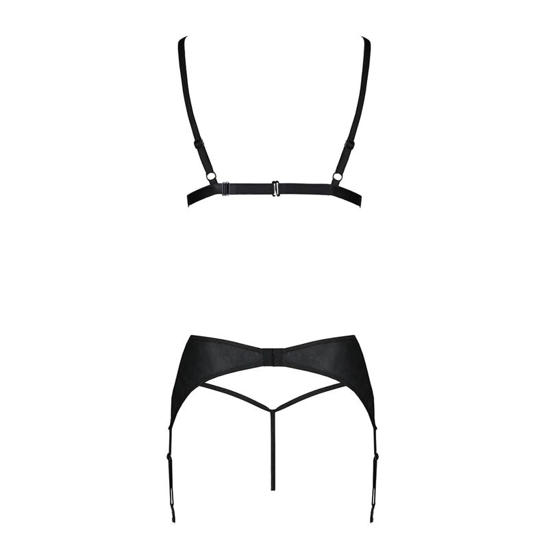 Комплект из эко-кожи Passion MILEY SET S/M, black, трусики, бюстгальтер, пояс для чулок