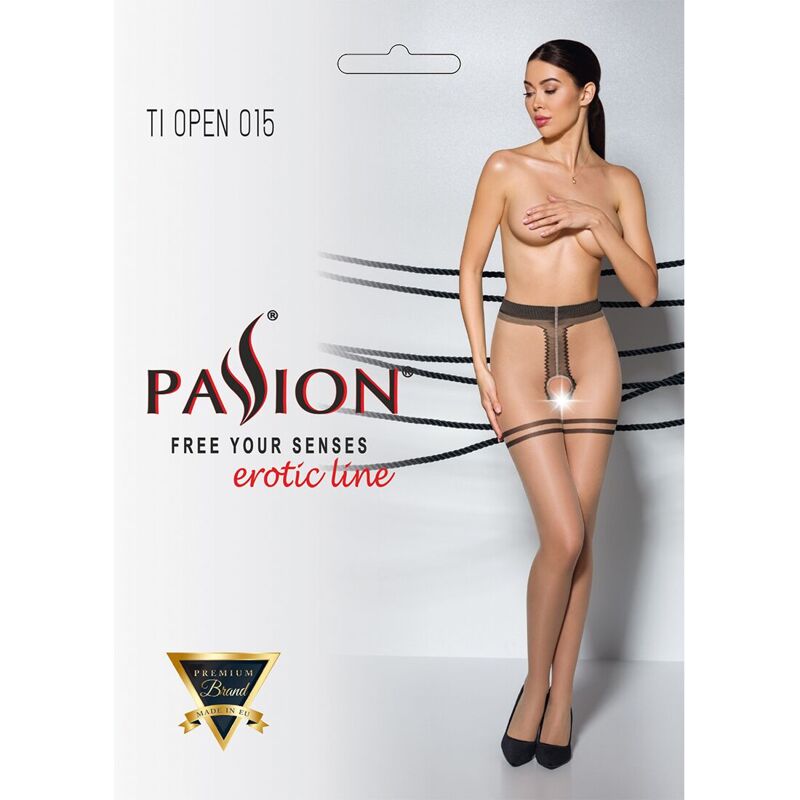 Телесные колготки с доступом, контрастная двойная резинка Passion TIOPEN 015 3/4 (20 den), beige
