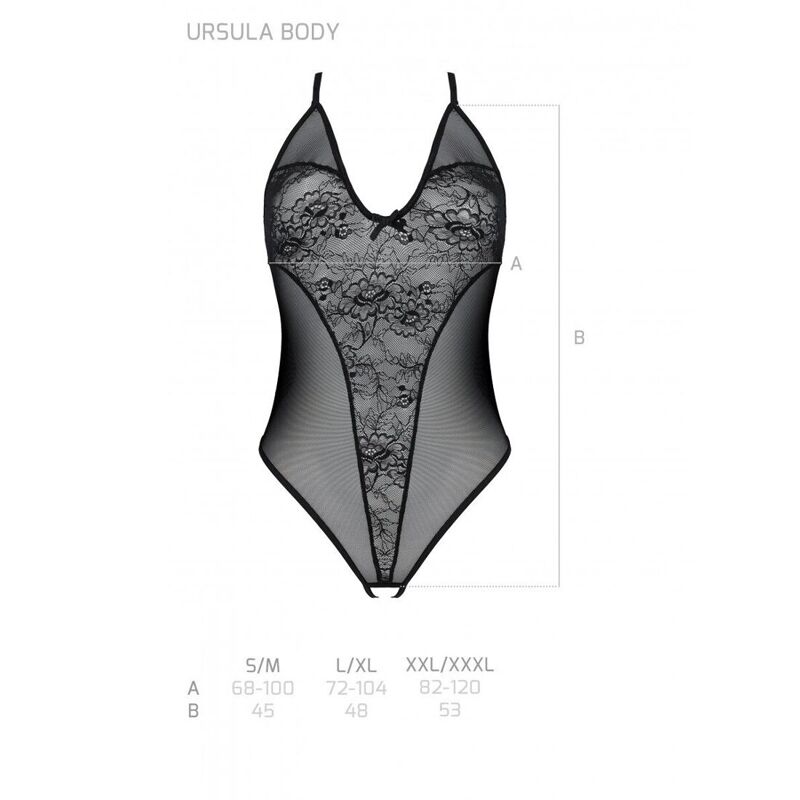 Боди с ажурным декором и открытым шагом Passion URSULA BODY XXL/XXXL, black