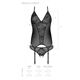 Корсет с пажами, трусики с ажурным декором и открытым шагом Passion URSULA CORSET L/XL, black