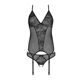 Корсет с пажами, трусики с ажурным декором и открытым шагом Passion URSULA CORSET S/M, black
