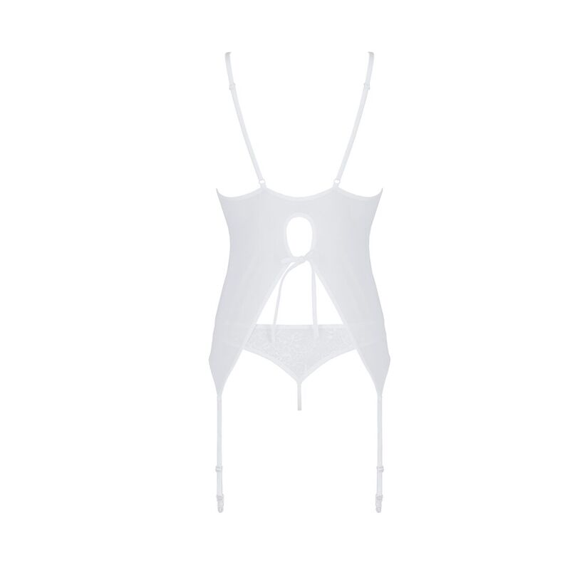 Корсет с пажами, трусики с ажурным декором и открытым шагом Passion URSULA CORSET S/M, white