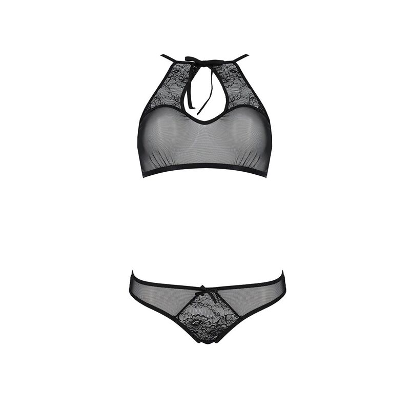 Комплект: бра, трусики с ажурным декором и открытым шагом Passion URSULA SET L/XL, black