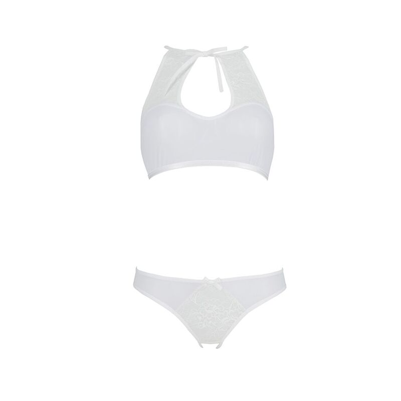 Комплект из бра, трусиков с ажурным декором и открытым шагом Passion URSULA SET S/M, white
