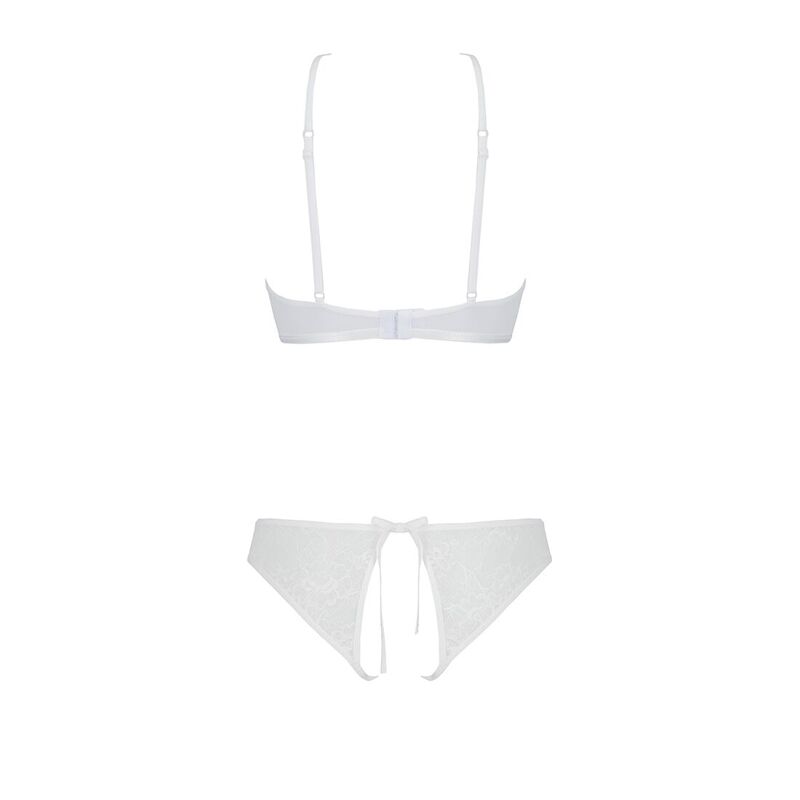 Комплект из бра, трусиков с ажурным декором и открытым шагом Passion URSULA SET S/M, white