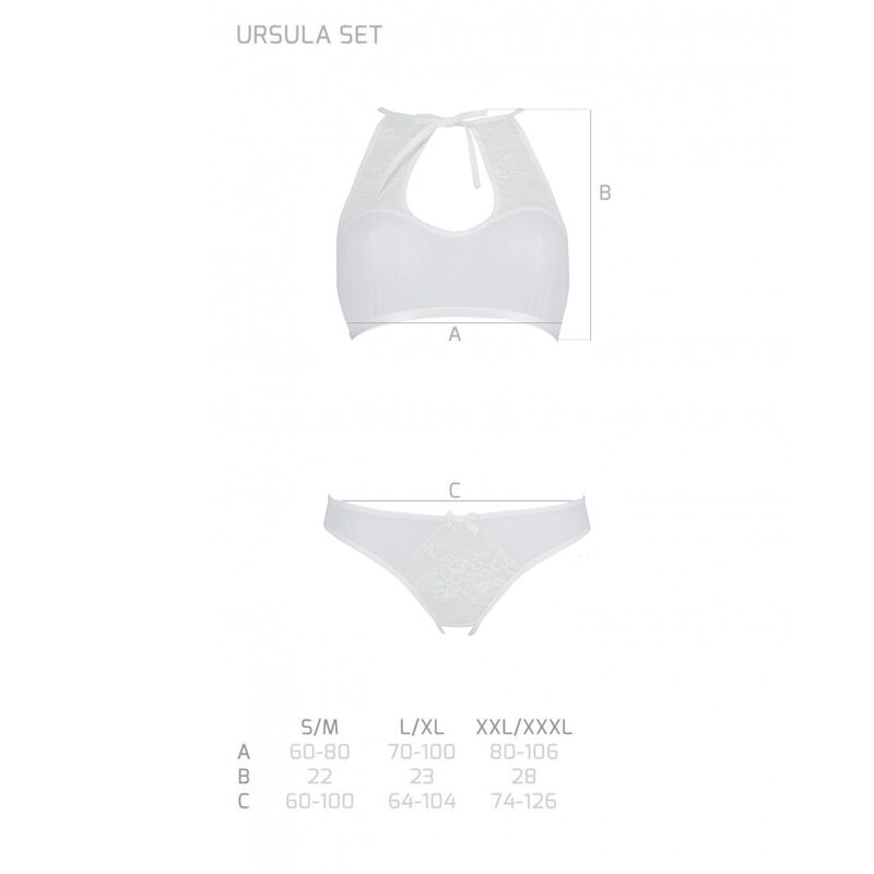 Комплект из бра, трусиков с ажурным декором и открытым шагом Passion URSULA SET XXL/XXXL, white