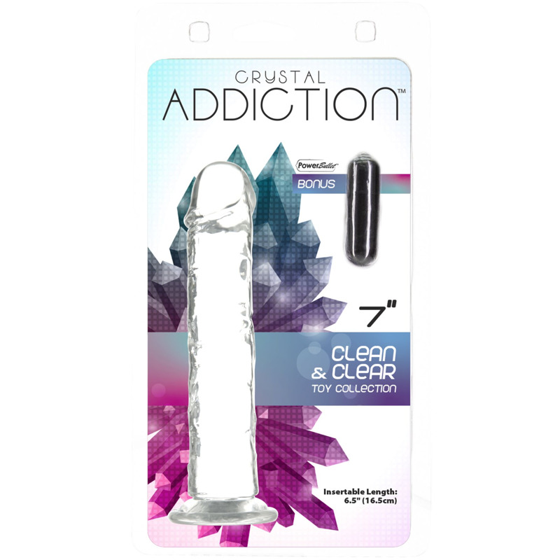 Прозрачный фаллоимитатор на присоске ADDICTION Vertical Dong 7″, вибропуля в подарок