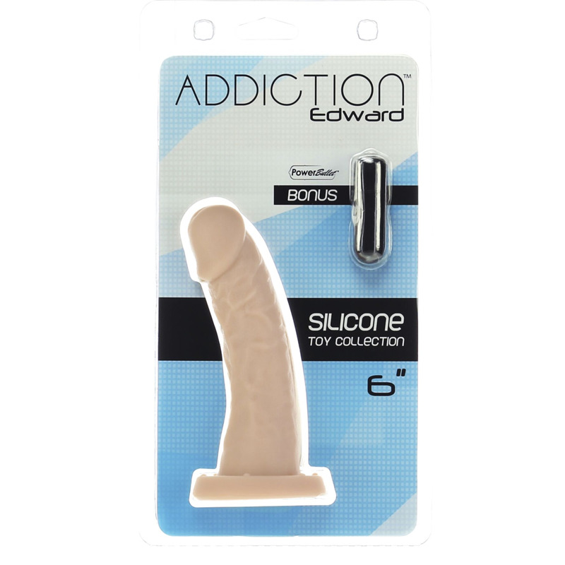 Изогнутый фаллоимитатор на присоске ADDICTION — Edward 6″ Curved Dong, вибропуля в подарок