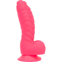 Ребристый фаллоимитатор на присоске ADDICTION — Tom 7″ Dildo With Balls — Pink, вибропуля в подарок