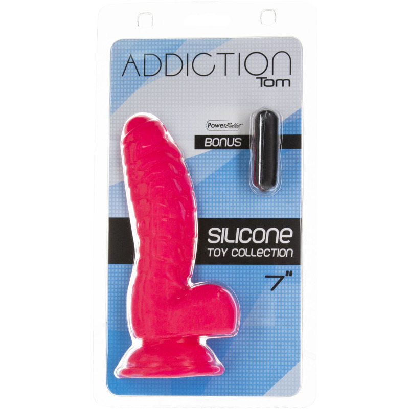 Ребристый фаллоимитатор на присоске ADDICTION — Tom 7″ Dildo With Balls — Pink, вибропуля в подарок