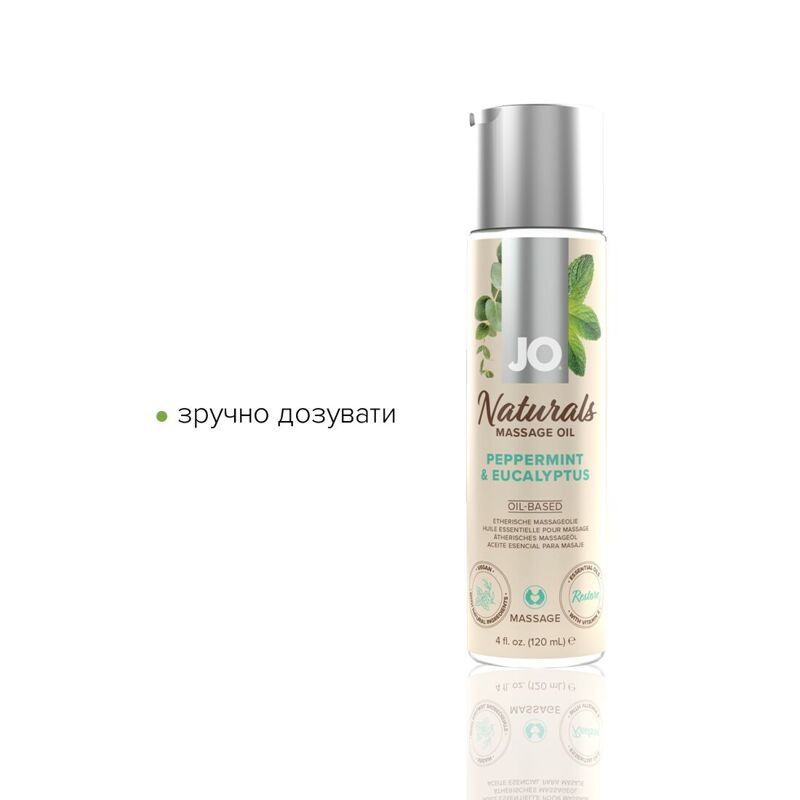 Массажное масло System JO - Naturals Massage Oil - Peppermint & Eucalyptus с натуральными эфирными маслами