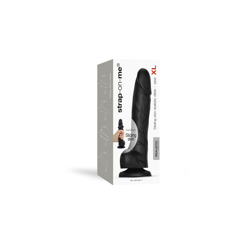 Реалистичный фаллоимитатор Strap-On-Me Sliding Skin Realistic Dildo Black XL, эффект подвижной кожи