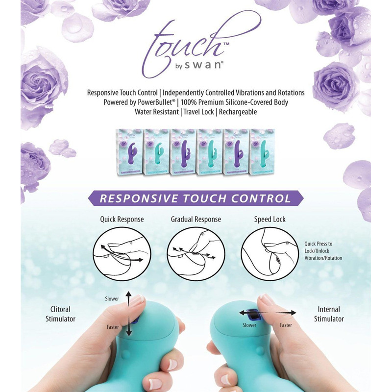 Вібратор-кролик з сенсорним управлінням і ротацією Touch by SWAN - Duo Purple, глибока вібрація Вібратор-кролик з сенсорним управлінням і ротацією Touch by SWAN - Duo Purple, глибока вібрація