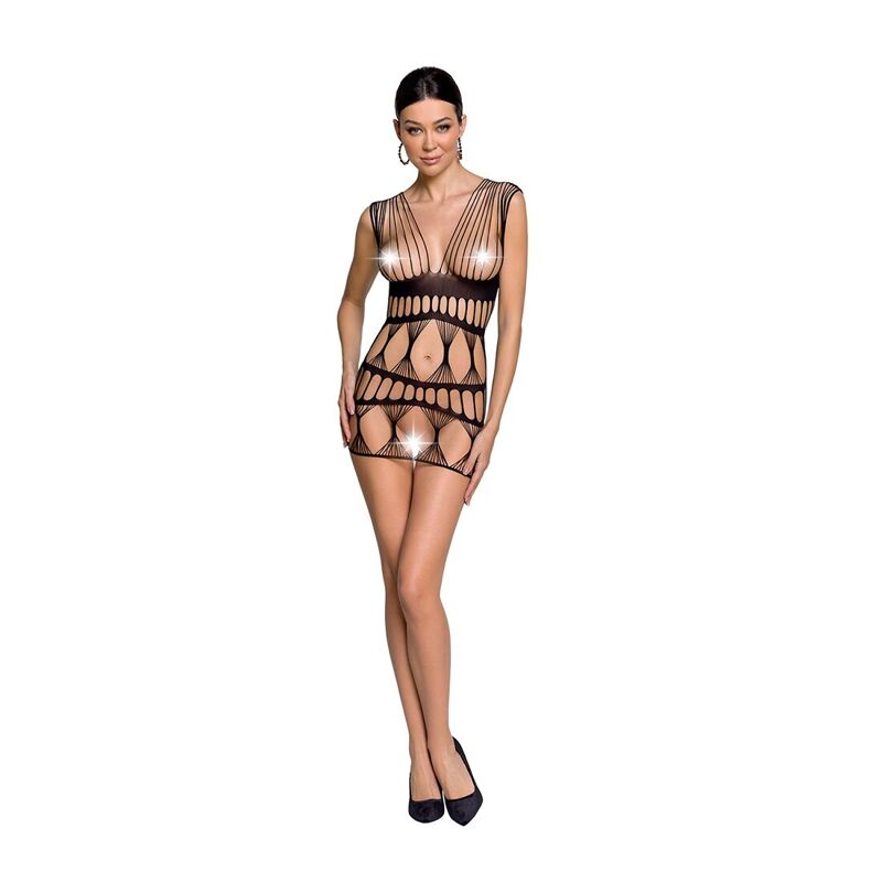 Бодистокинг-платье Passion BS089 black, мини, плетение в виде паутины