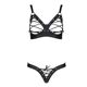 Комплект из экокожи Passion CELINE BIKINI S/M, black, открытый бра с лентами, стринги со шнуровкой