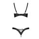 Комплект из экокожи Passion CELINE BIKINI S/M, black, открытый бра с лентами, стринги со шнуровкой