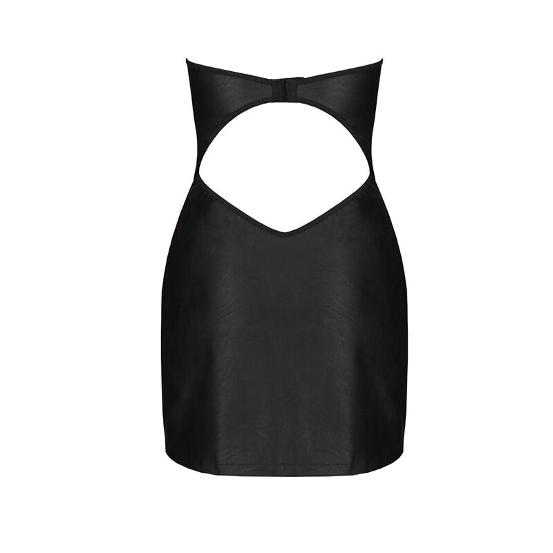 Мини-платье из экокожи Passion CELINE CHEMISE black L/XL, шнуровка, трусики в комплекте