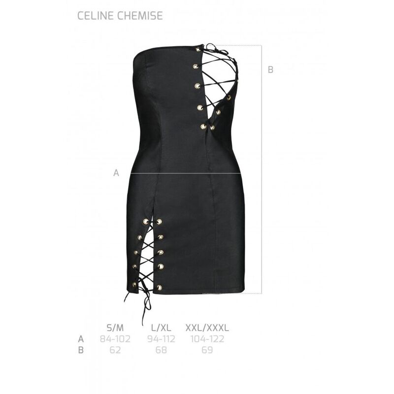 Мини-платье из экокожи Passion CELINE CHEMISE black L/XL, шнуровка, трусики в комплекте