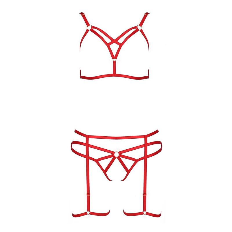 Комплект белья Passion Exclusive MAGALI SET OpenBra L/XL, red, стрэпы, лиф, трусики и пояс