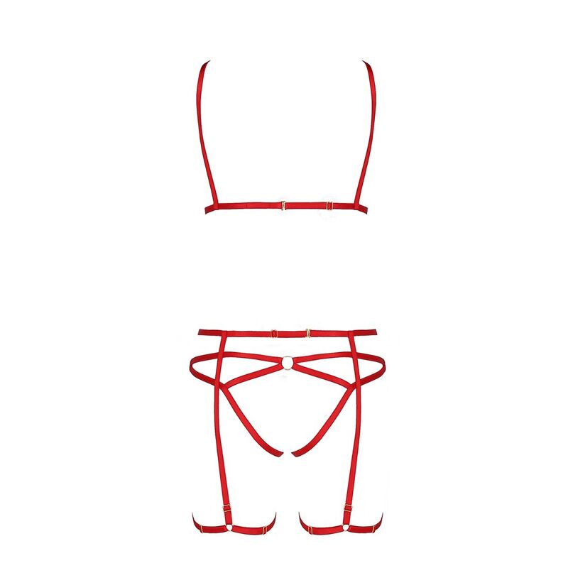 Комплект белья Passion Exclusive MAGALI SET OpenBra S/M, red, стрэпы, лиф, трусики и пояс