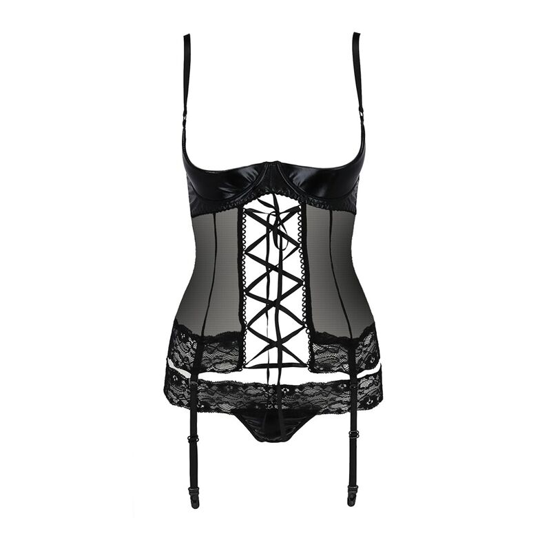 Корсет с открытой грудью Passion Exclusive NORTH CORSET XXL/XXXL, black, пажи, трусики, шнуровка