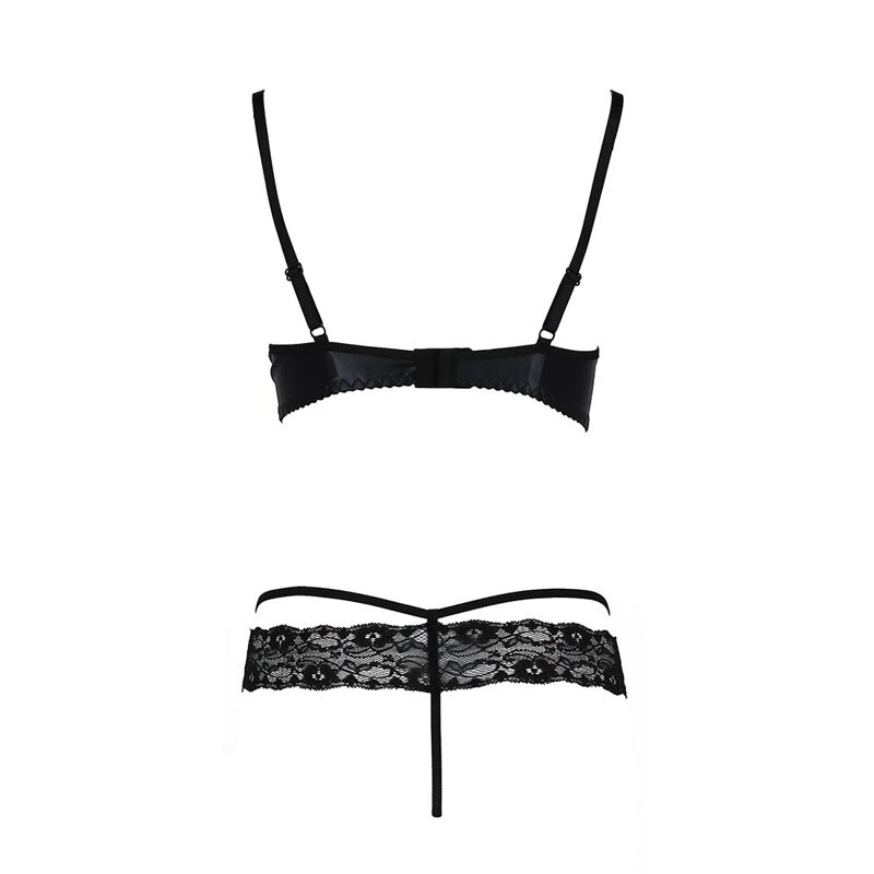 Комплект белья Passion Exclusive NORTH SET L/XL, black, лиф и трусики с элементами под латекс