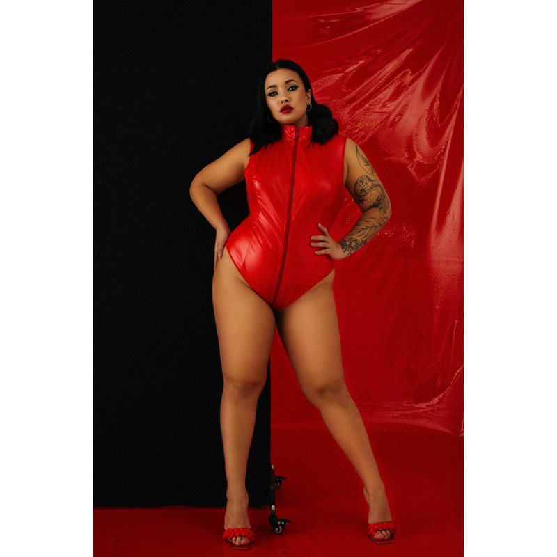 Лакированный комбидресс красный “Дерзкая Стелла” XL, молния на все тело